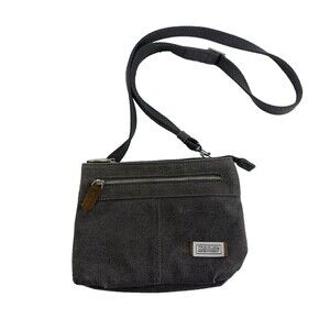 Travelon Anti-Theft Heritage Small Crossbody Bag Gray Cotton Canvas Zip RFID